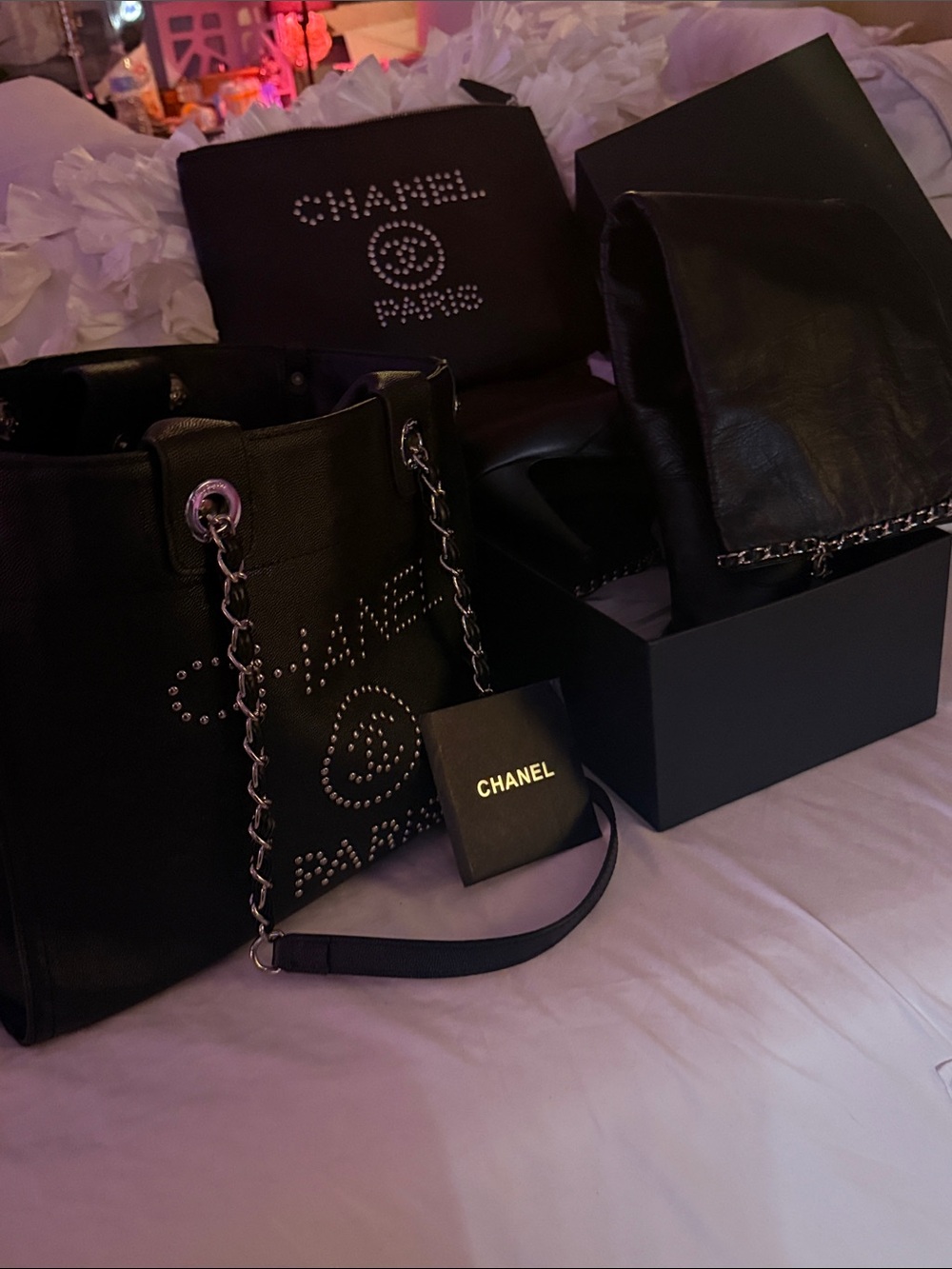 The whole black and silver set authentic Chanel boots, shopping tote, and clutch - Picture 3 of 7